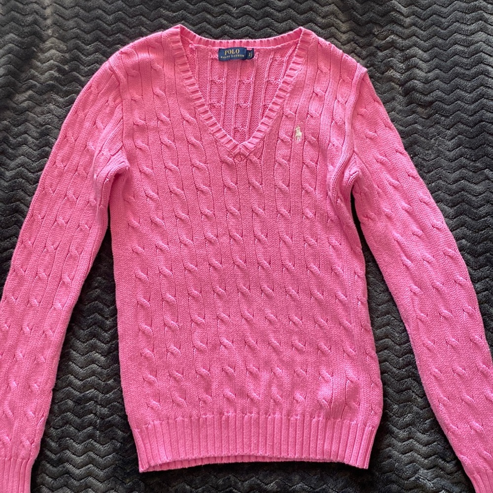 Polo Woven pattern Sweater- Women S Petite.  Loft Blue Pants- Women 4(27)